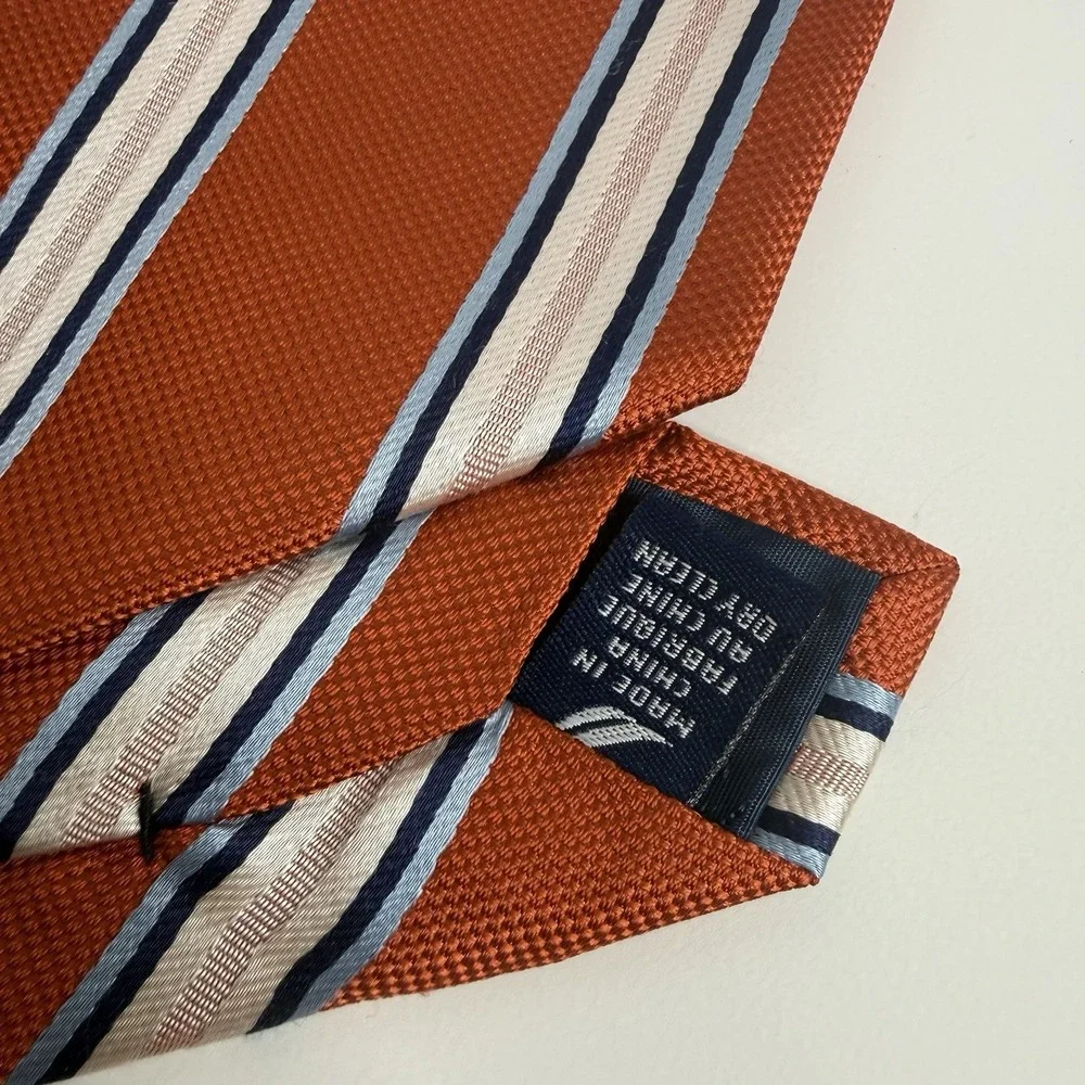 NWOT Nautica Men's Silk Necktie‎ Stripe Orange 3 7/8